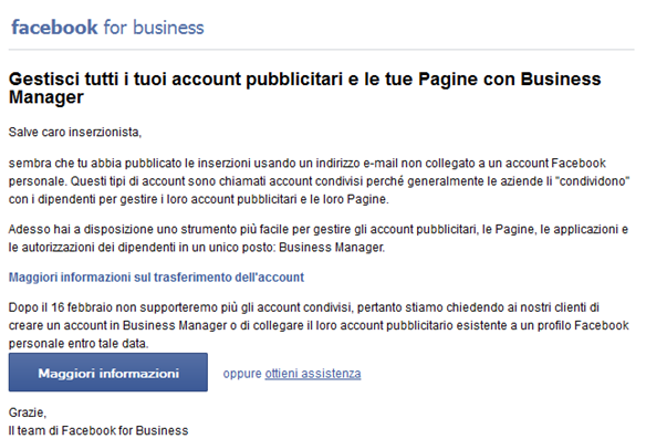 Email Business Manager 16 febbraio 2015